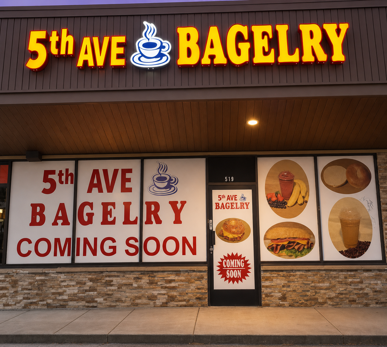 A cozy bagel shop storefront